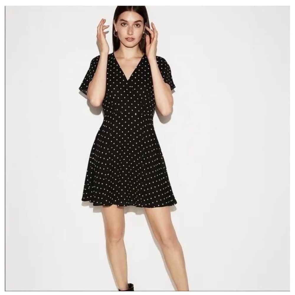 Express navy blue and white polka dot mini dress, size 10